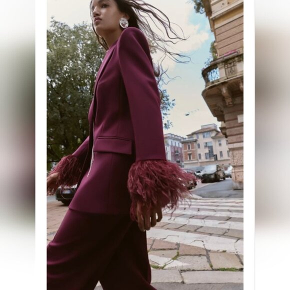 ZARA FEATHER CUFF BLAZER - Picture 4 of 9